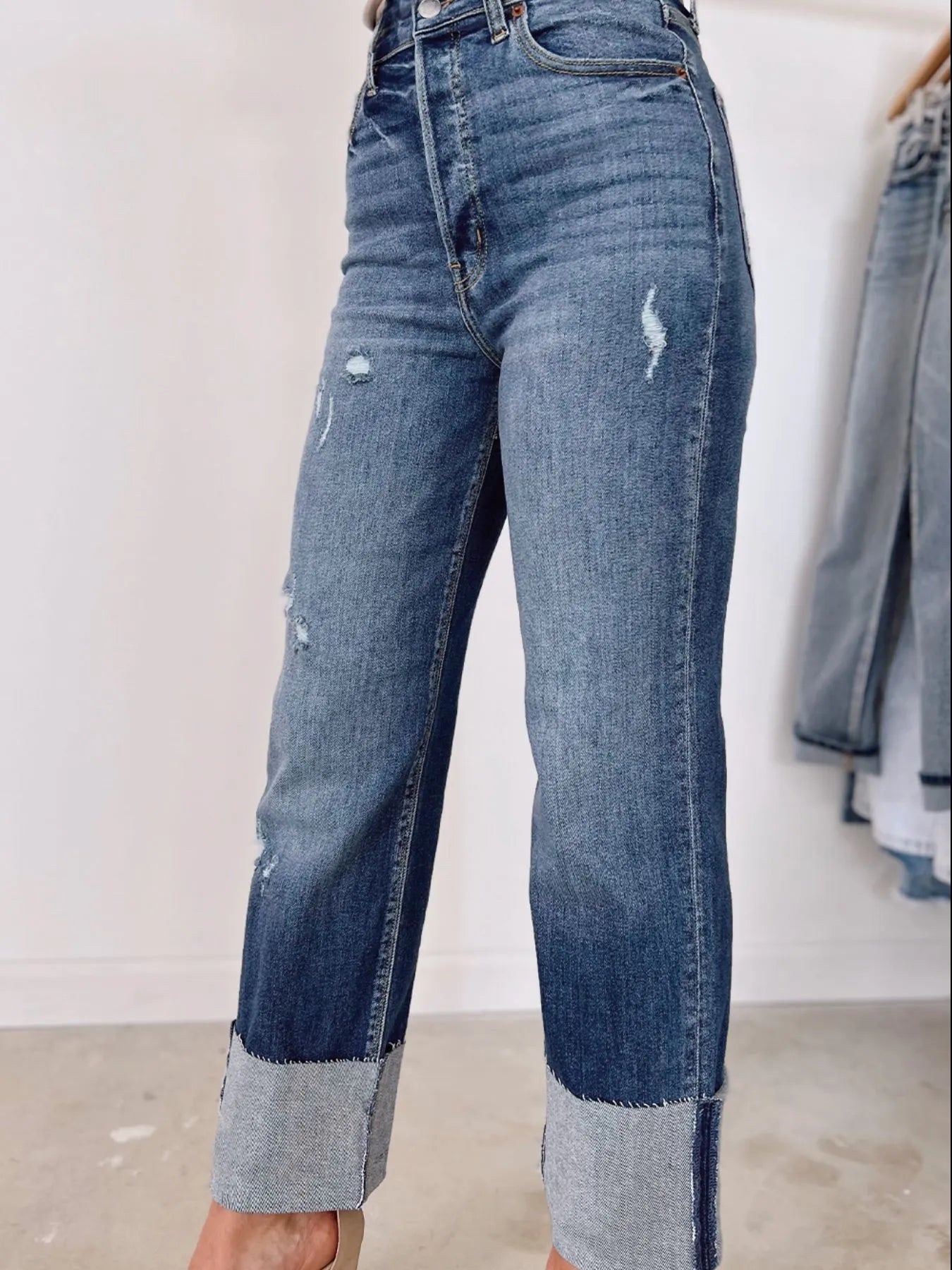 Hazel Blues® |  High Waist Distressed Straight Leg Jeans