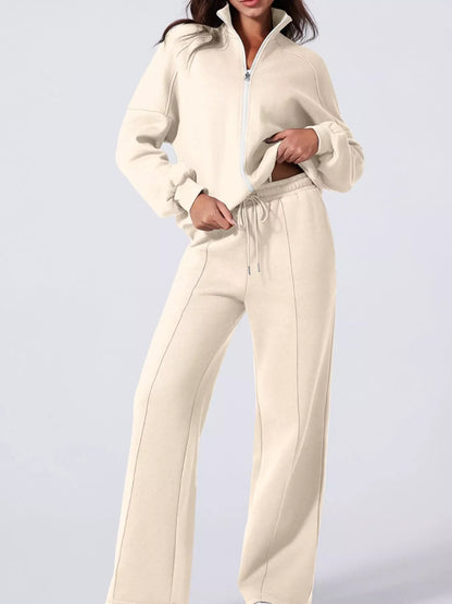 Hazel Blues® |  Drop Shoulder Zip Up Jacket and Drawstring Pants Active 2pcs Set