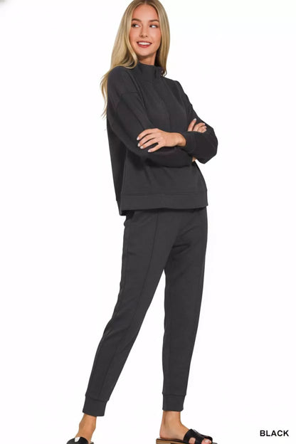 Hazel Blues® |  Zenana Scuba Half Zip Pullover and Jogger Set