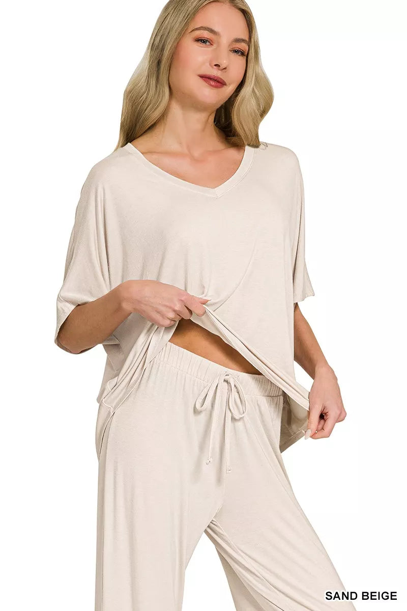 Hazel Blues® |  Zenana V-Neck Oversized Top & Pants Set