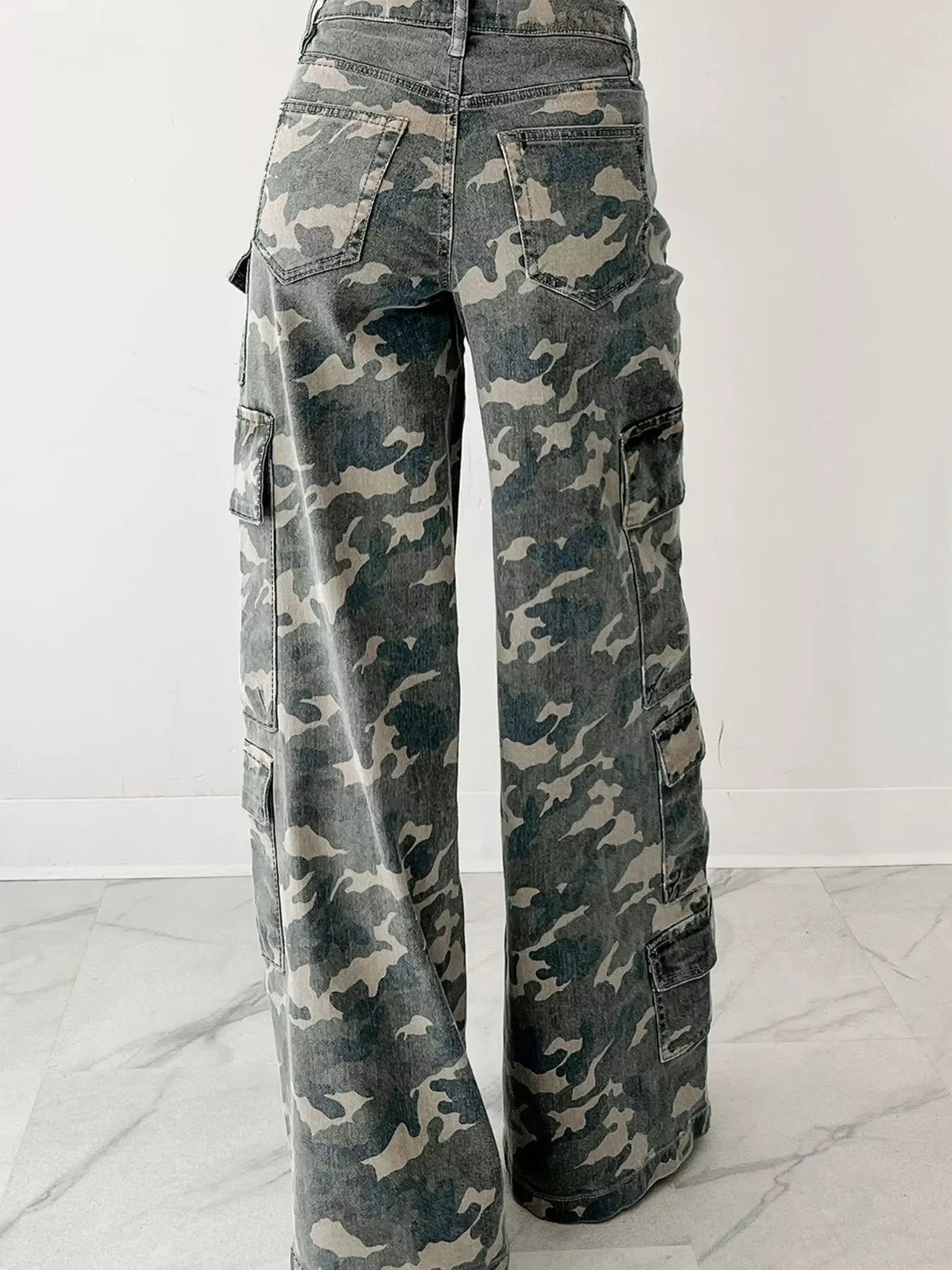 Hazel Blues® |  Camo Print Wide Leg Cargo Jeans