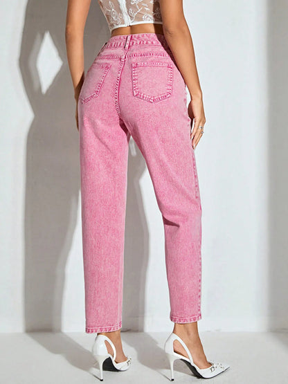 Hazel Blues® |  High-Waisted Wash Straight Leg Jeans