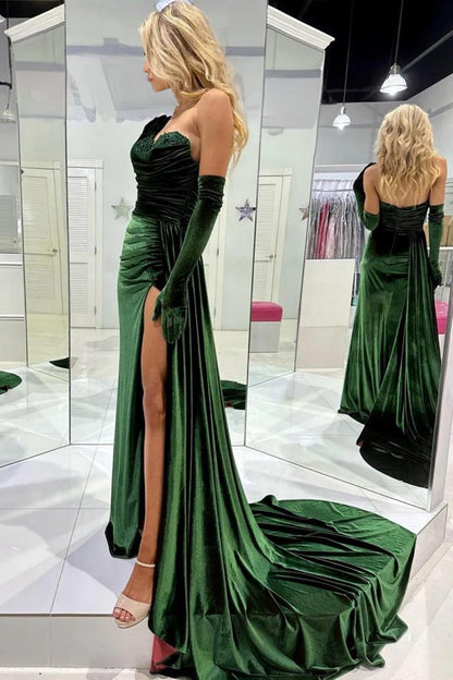 Emerald Sweetheart Long Prom Dress with Attached Train