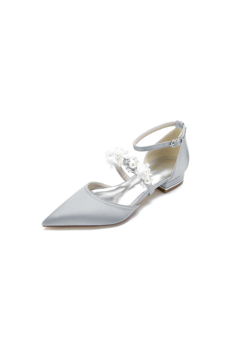 Flower Pearl Buckle Strap Pointed Toe Flats