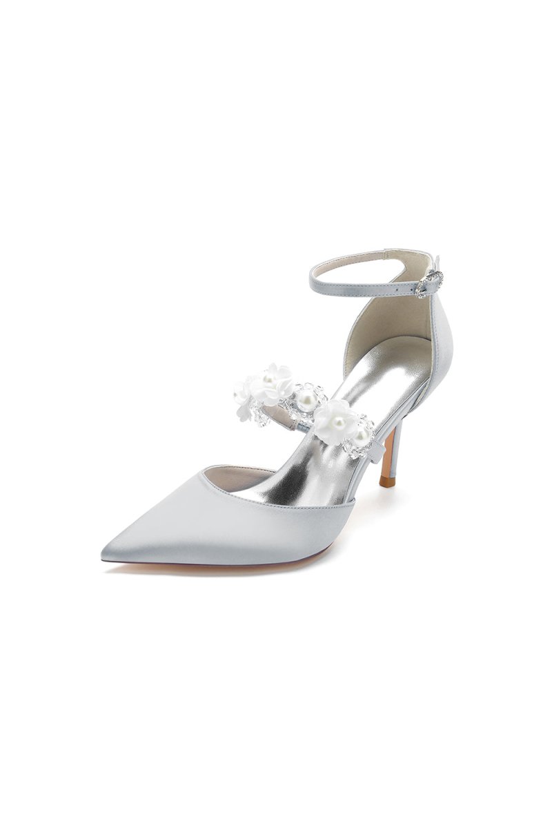 Flower Pearl Strap Pointed Toe High Heels