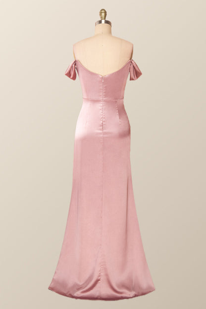 Off the Shoulder Blush Mermaid Long Party Dress with Slit