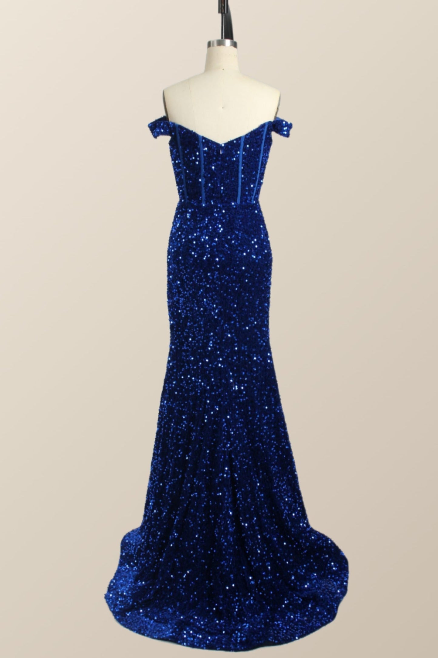 Off the Shoulder Dark Green Sequin Mermaid Prom Dress