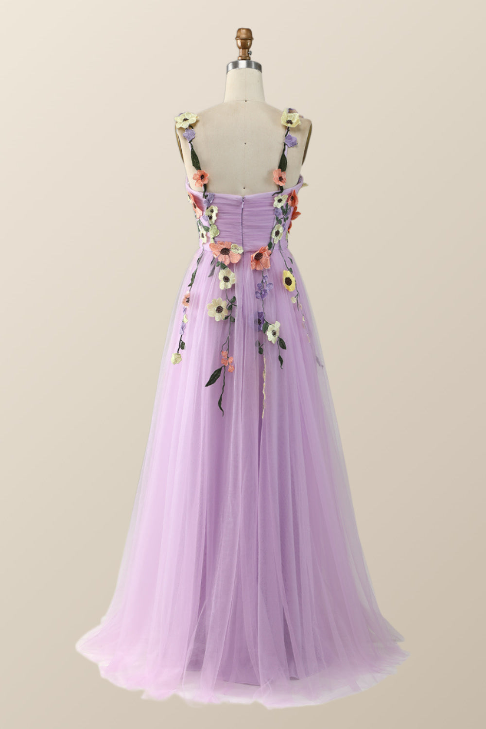 Lavender Tulle and Floral Embroidery Long Formal Gown