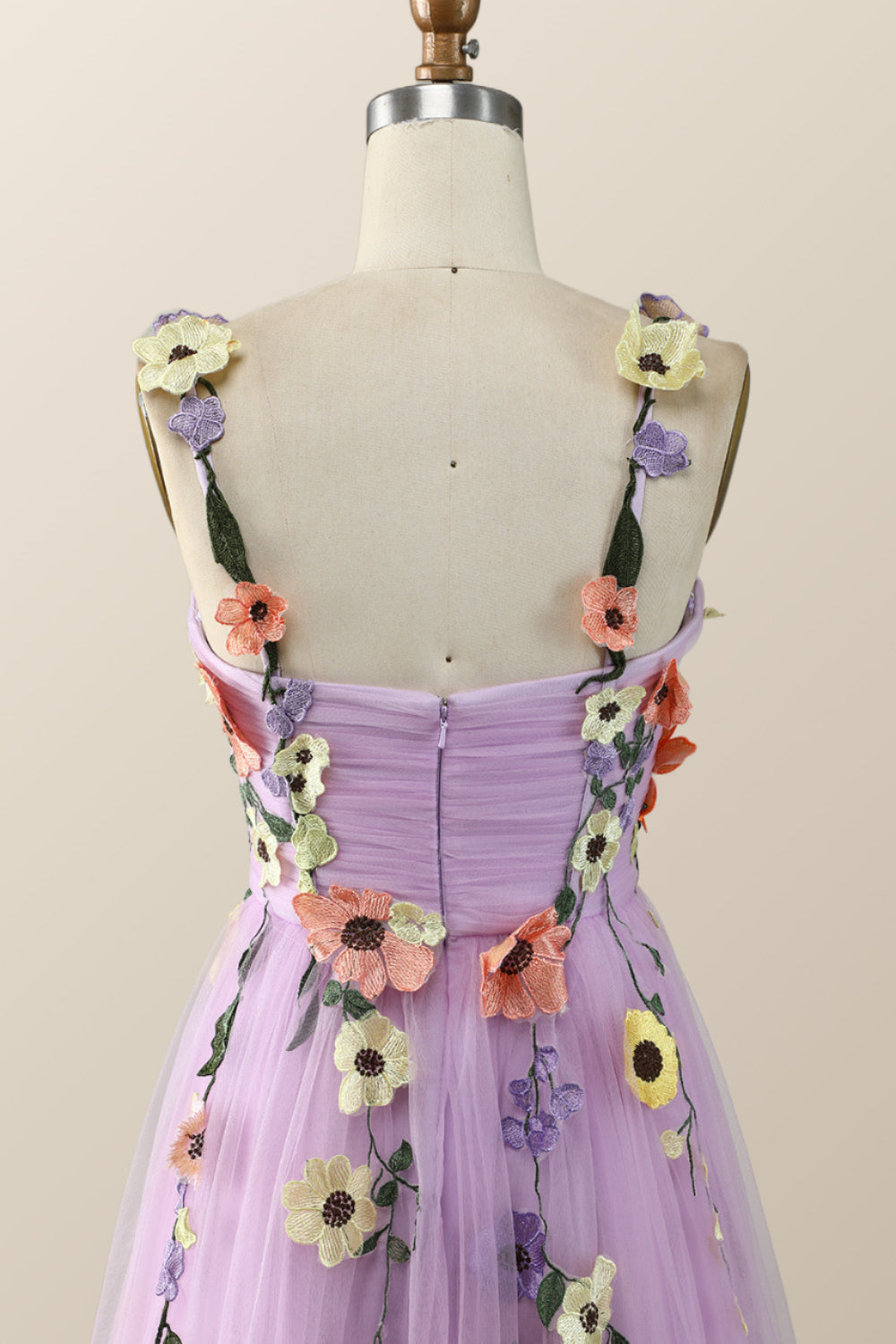 Lavender Tulle and Floral Embroidery Long Formal Gown