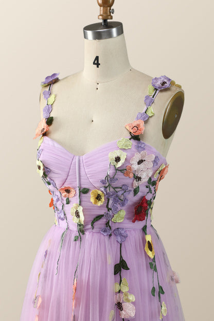 Lavender Tulle and Floral Embroidery Long Formal Gown