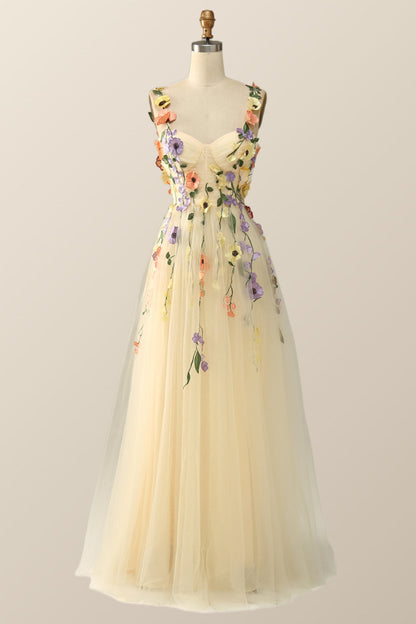 Lavender Tulle and Floral Embroidery Long Formal Gown