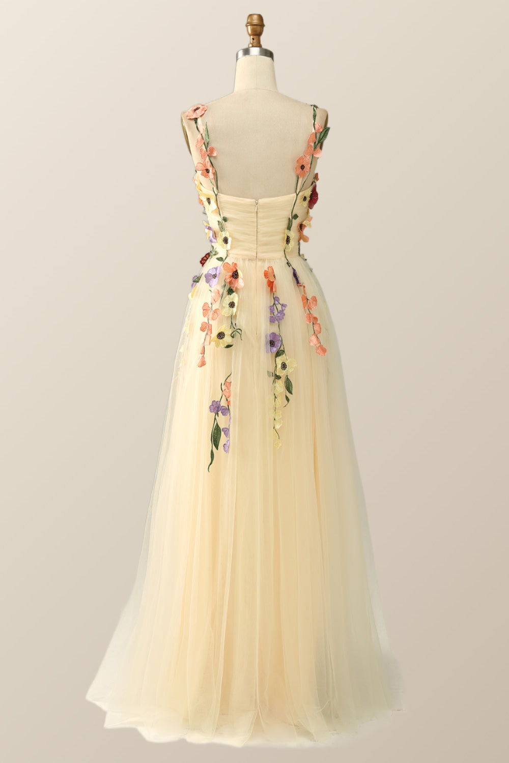Lavender Tulle and Floral Embroidery Long Formal Gown