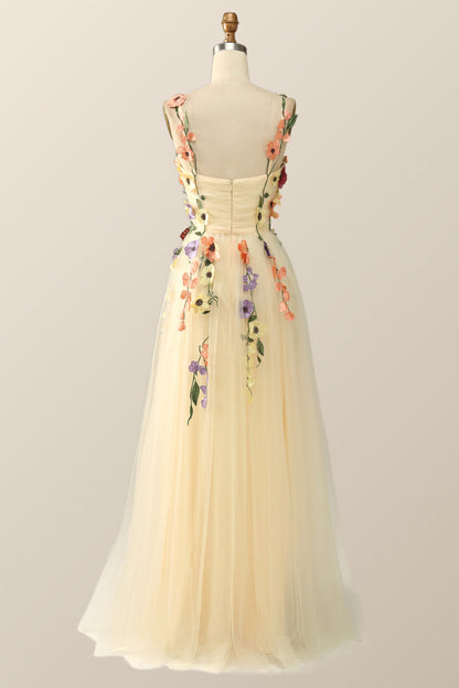 Lavender Tulle and Floral Embroidery Long Formal Gown