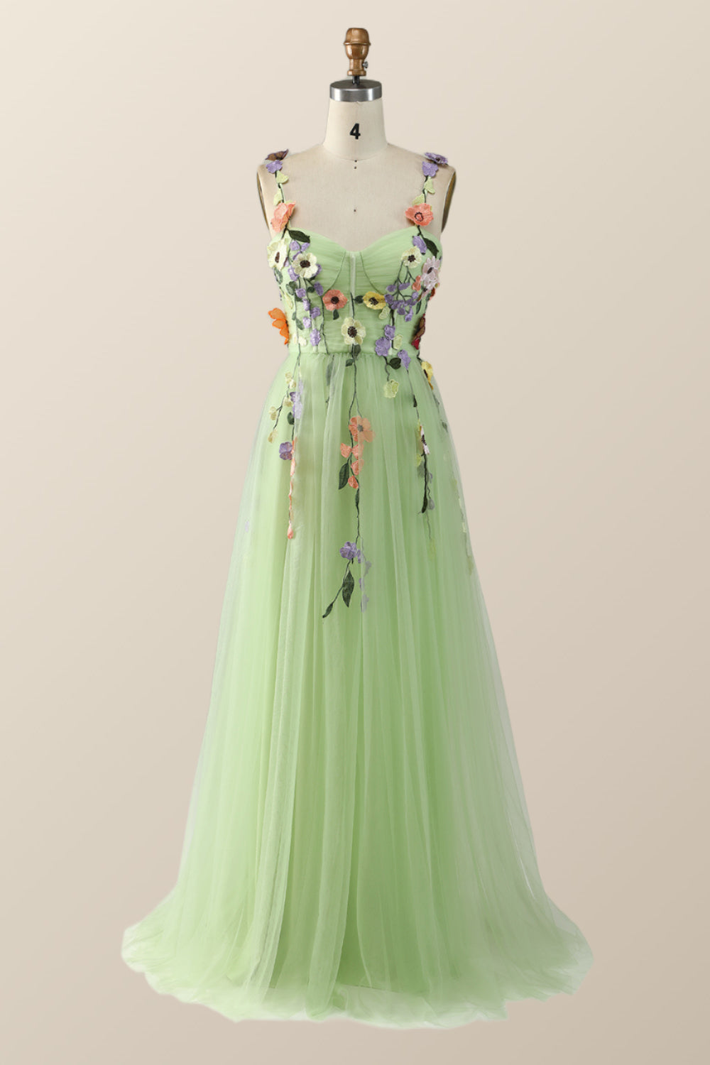 Lavender Tulle and Floral Embroidery Long Formal Gown