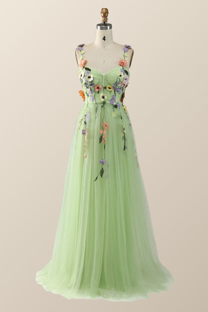 Lavender Tulle and Floral Embroidery Long Formal Gown