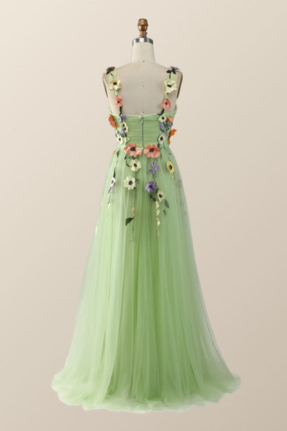 Lavender Tulle and Floral Embroidery Long Formal Gown