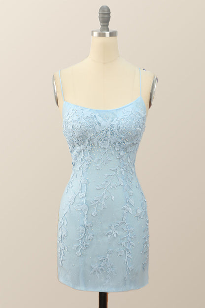 Lavender Lace Straps Tight Mini Dress