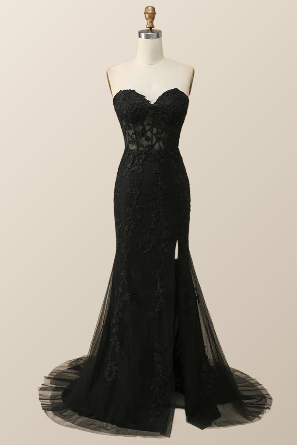 Strapless Hot Pink Lace Mermaid Long Prom Dress