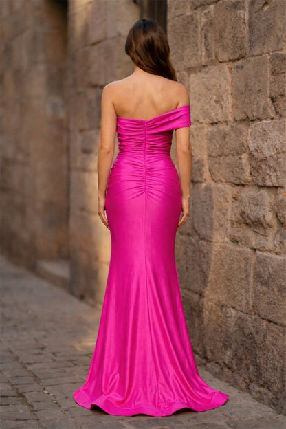 Foraml Mermaid One Shoulder Royal Blue Satin Prom Dress Evening Dress