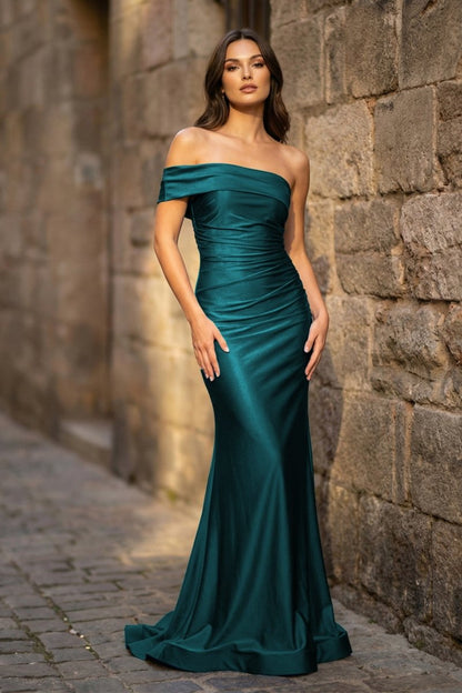 Foraml Mermaid One Shoulder Royal Blue Satin Prom Dress Evening Dress