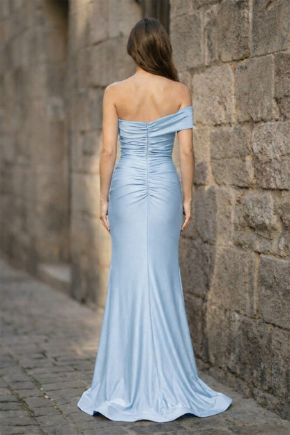 Foraml Mermaid One Shoulder Royal Blue Satin Prom Dress Evening Dress