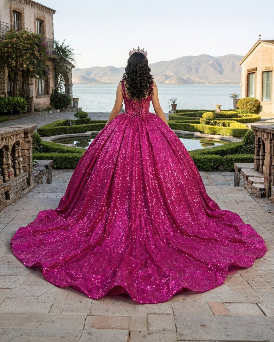 Fuchsia Sleeveless Sequin Quinceanera Dress