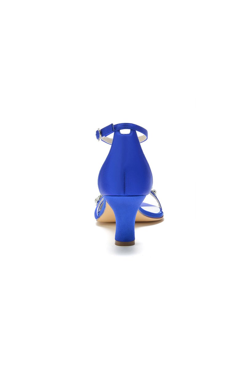 Glamorous Blue Shiny Pump with Silver Chain and Crystal Embellishments