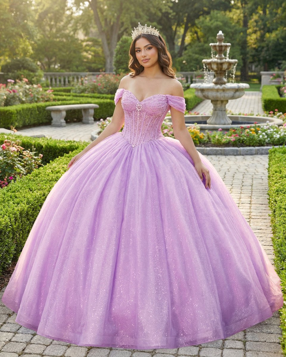 Glitter Off The Shoulder Pink Ball Gown Quinceanera Dresses