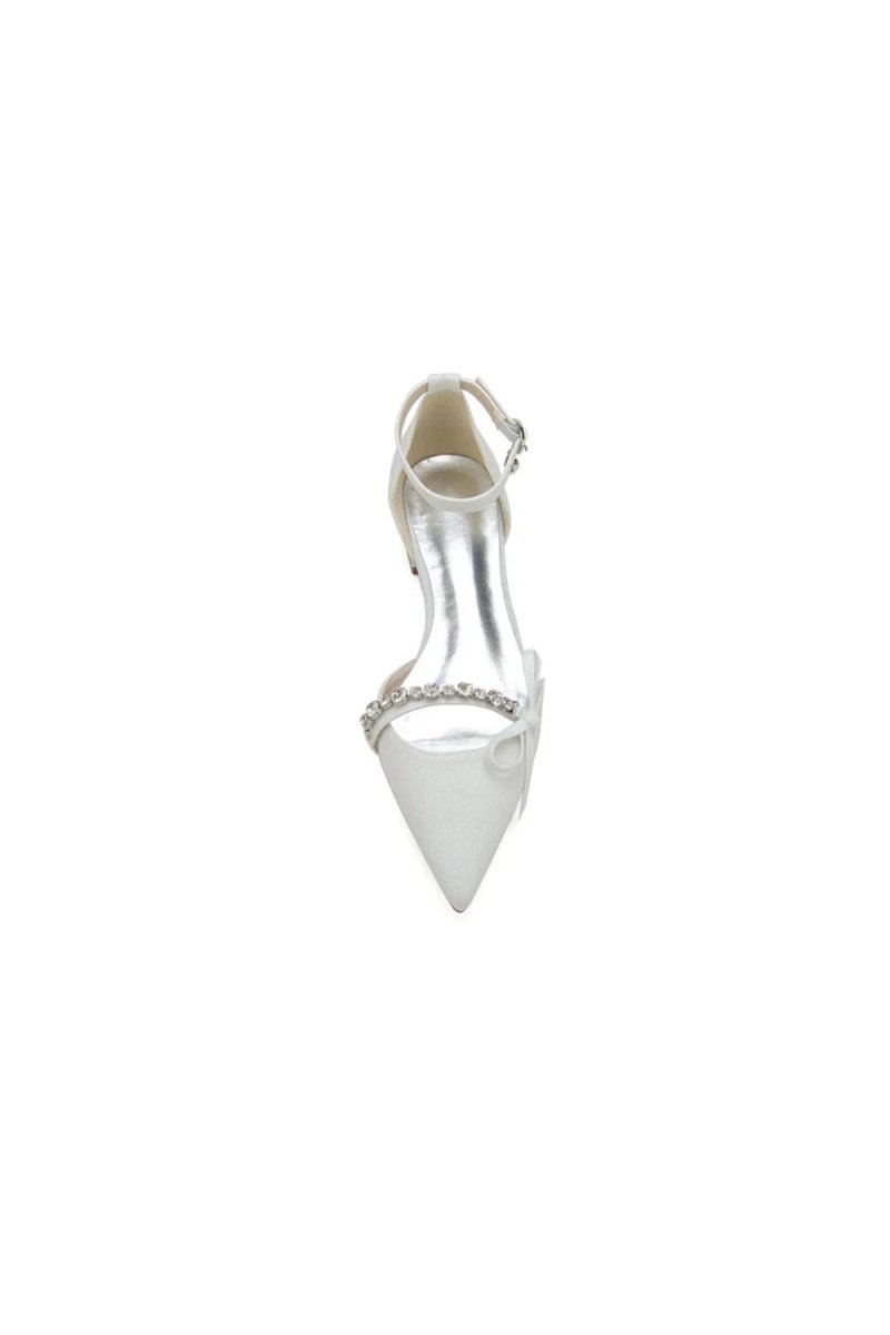 Glitter Pointed Toe Low Heels Wedding Shoes with Bow