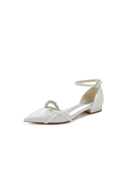 Glitter Pointed Toe Low Heels Wedding Shoes with Bow