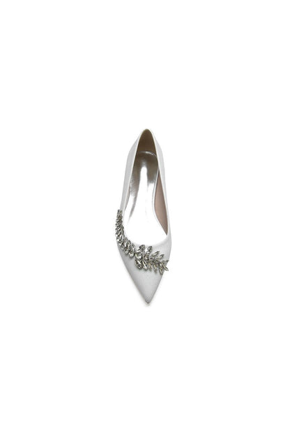 Glitter Pointed Toe Rhinestone Slip-on Low Heels