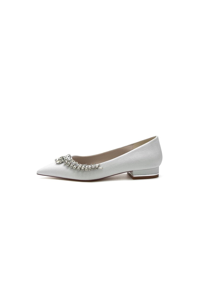 Glitter Pointed Toe Rhinestone Slip-on Low Heels