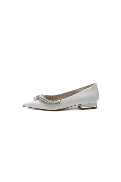 Glitter Pointed Toe Rhinestone Slip-on Low Heels