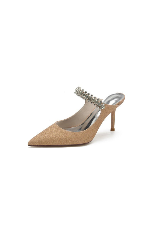 Glitter Pointed Toe Rhinestone Strappy Slip-on Stiletto Heels