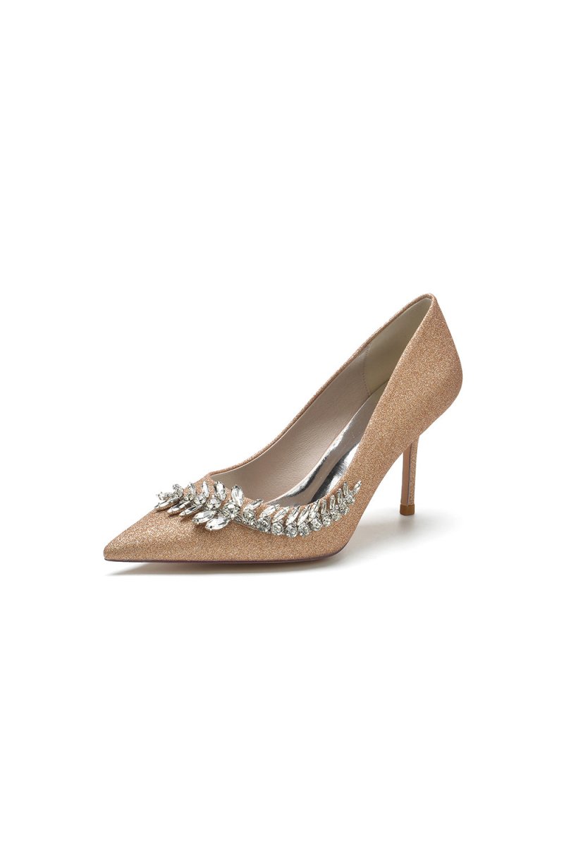 Glitter Pointed Toe Women's Wedding Shoes With Rhinestone