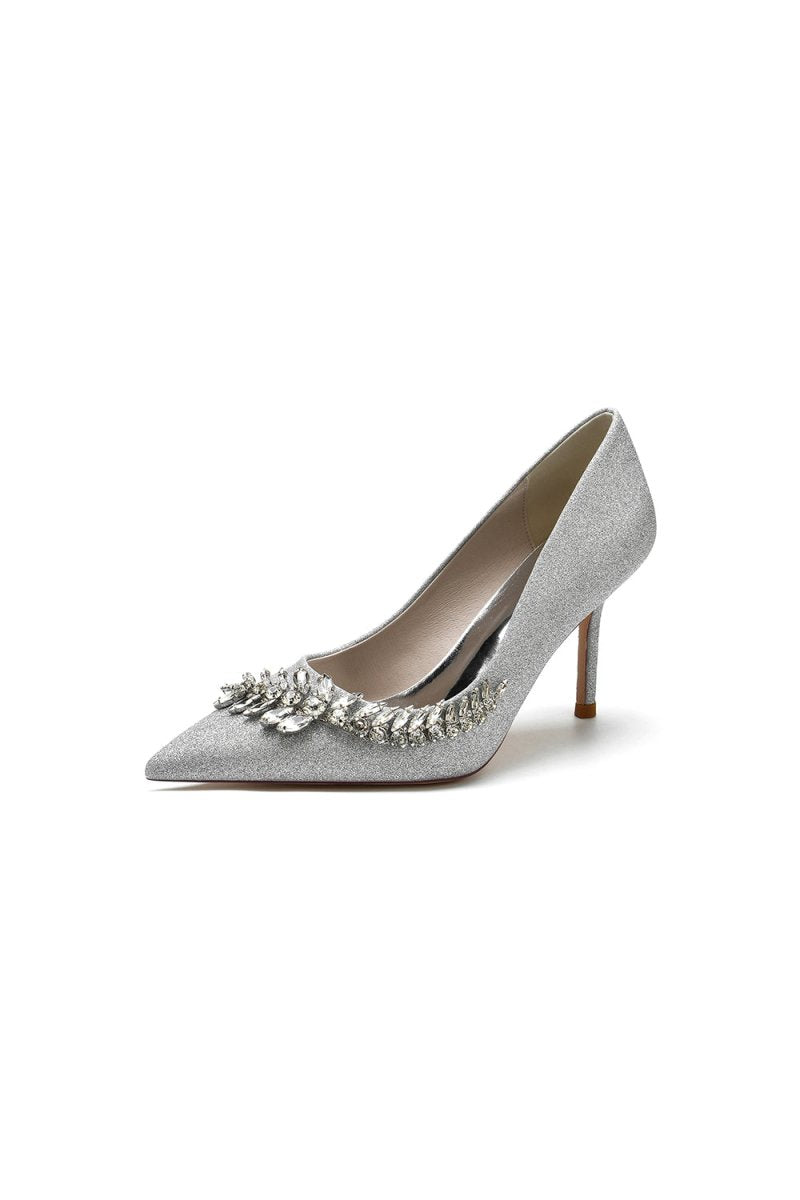 Glitter Pointed Toe Women's Wedding Shoes With Rhinestone