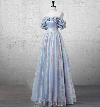 Glitz A Line Sky Blue Off The Shulder Sequined Quinceanera Dresses