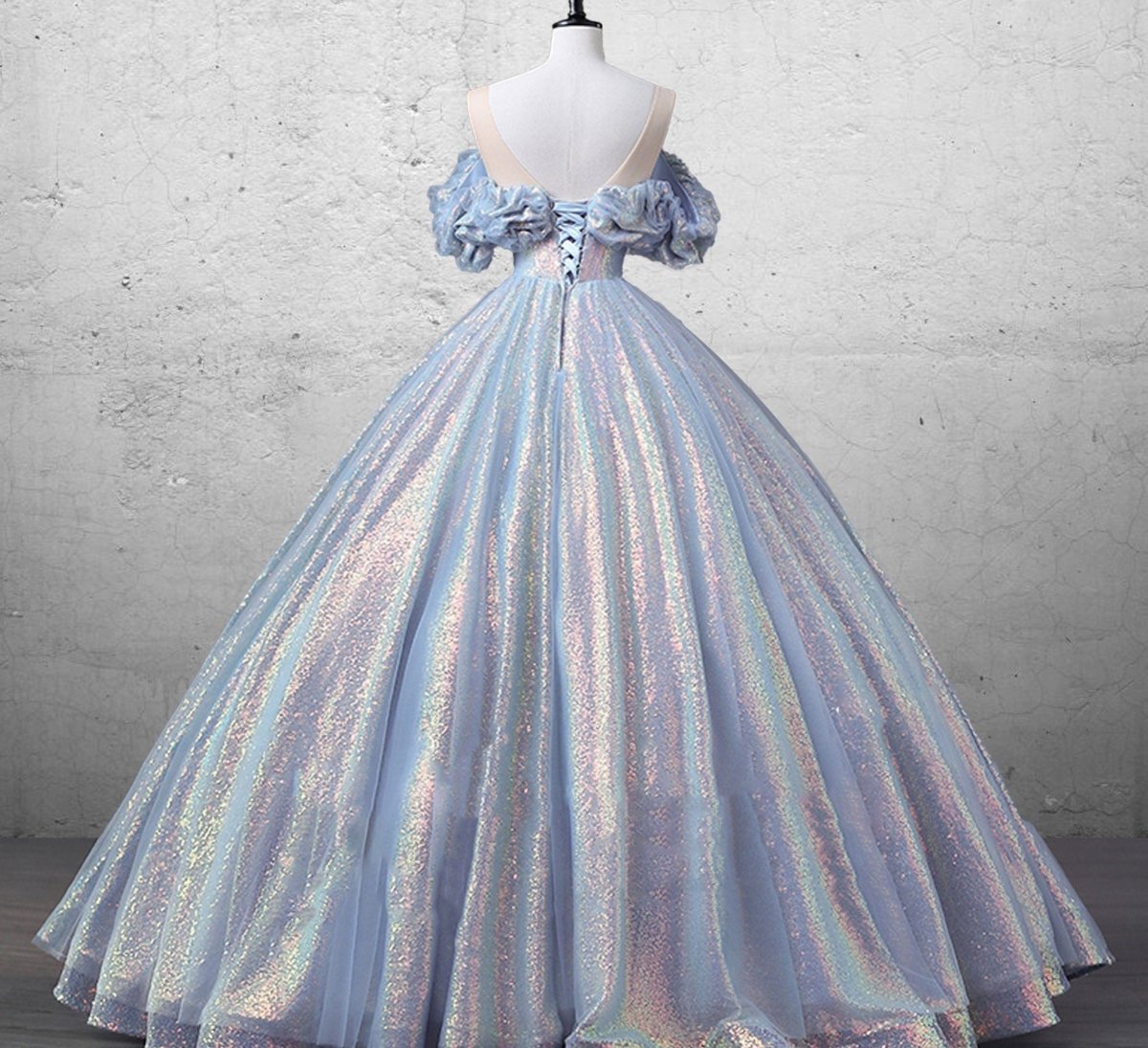 Glitz A Line Sky Blue Off The Shulder Sequined Quinceanera Dresses