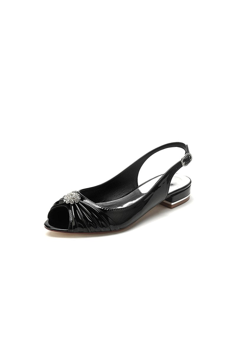 Glossy Fishmouth Sandals with Silver Metal Accents