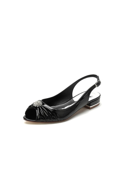 Glossy Fishmouth Sandals with Silver Metal Accents