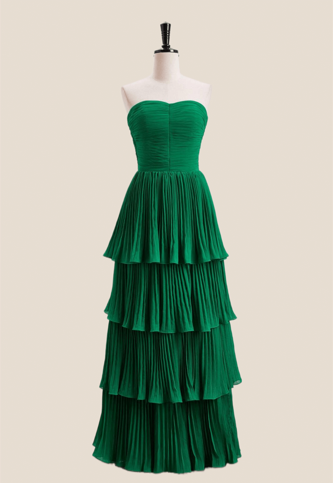 Strapless Burgundy Pleated Tiered Long Party Dress