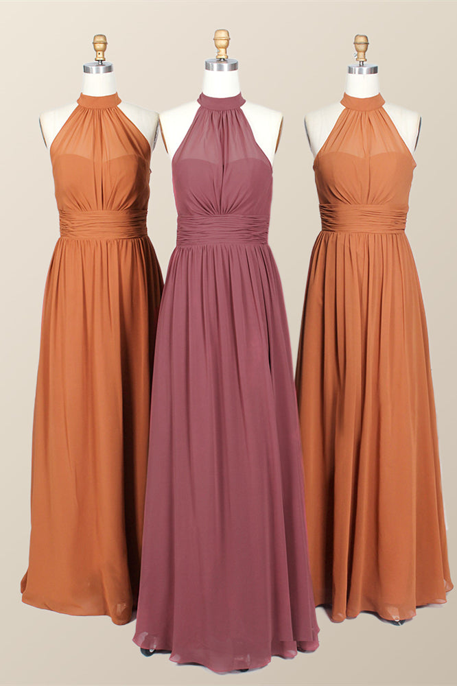 High Neck Mint Green Chiffon A-line Bridesmaid Dress