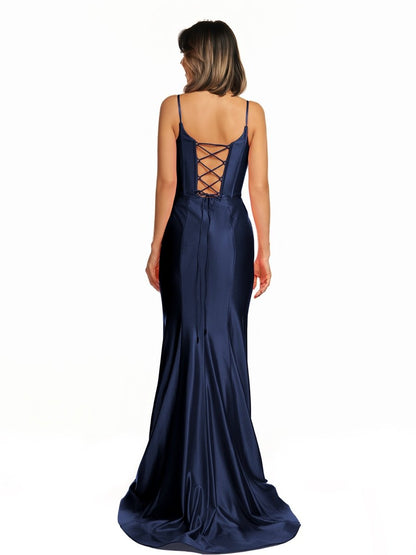 Fuchsia Satin Simple Mermaid Prom Dress