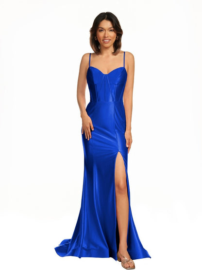 Fuchsia Satin Simple Mermaid Prom Dress