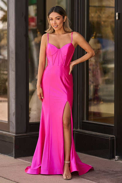 Fuchsia Satin Simple Mermaid Prom Dress
