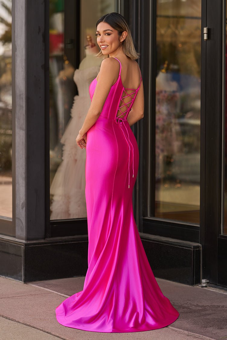 Fuchsia Satin Simple Mermaid Prom Dress