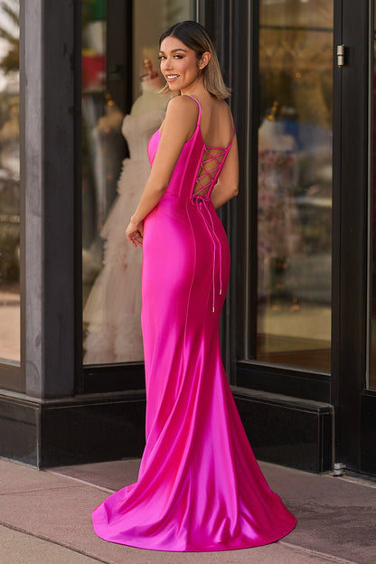 Fuchsia Satin Simple Mermaid Prom Dress