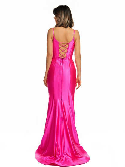 Fuchsia Satin Simple Mermaid Prom Dress