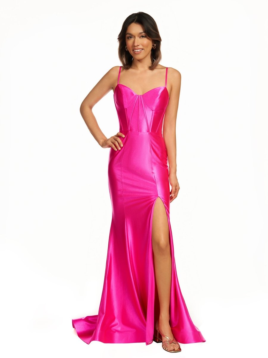 Fuchsia Satin Simple Mermaid Prom Dress