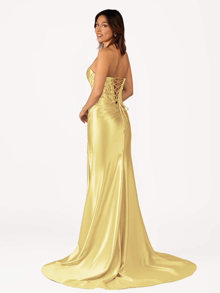 Fuchsia Beaded Strapless Applique Formal Dress with Slit